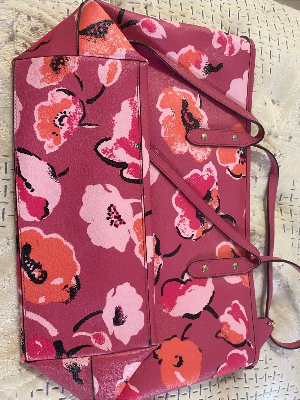Coach Pink & Coral Floral Tote Bag - Picture 2 of 4